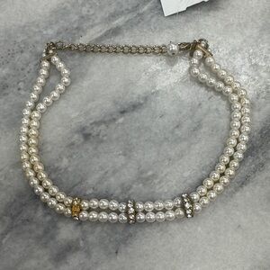 Pearl Necklace with Gold Accents Double Beaded